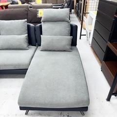 【超美品‼️】総額135,960円♪ ニトリ 220cm幅カウチソファ(ポーション2KD) ロング部分左右入れ替え可能 オプションヘッドレスト＆オットマン付き 布張りグレー×合成皮革ブラック♪の画像