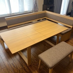 【美品】ダイニングソファセット L字＋ベンチ＋拡張テーブル（定価...