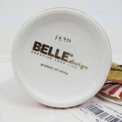 未使用品 BELLE design マグカップ 蓋付 スプーン付き 金彩 ゴールド＆レッド おしゃれの画像