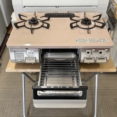 【超美品‼️】高級機種♪ リンナイ 2021年製 都市ガス用 ガステーブル 左強火/水無し片面焼きグリル パールピンクベージュ♪の画像