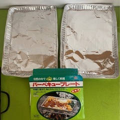 【キャンプ用品】鉄板プレート+使い捨てアルミプレート×2枚】のセットの画像