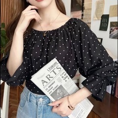 【新品未使用】2wayガーリーシャツ　ブラック　Mの画像