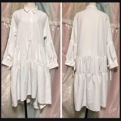 ꒰BBGD꒱フィッシュテール ティアード ブラウスワンピース 白...