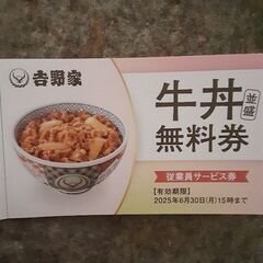 吉野家　牛丼並盛無料券　２枚