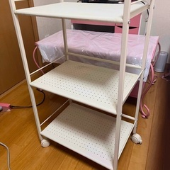山善 キャスター付きスチールラック(３段)ホワイト
