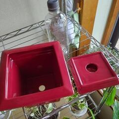 正方形陶器の植木鉢〈レッド〉新品、未使用の画像