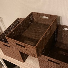収納バスケット　３個セット　手編み風　持ち手付きの画像