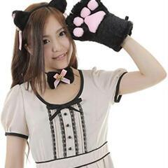 黒猫　萌え　ねこアイテム　4点セット 耳カチューシャ　首輪　肉球　しっぽの画像
