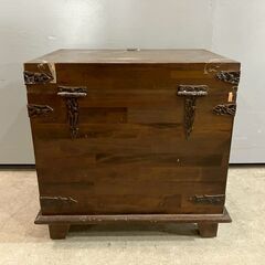 ウッドボックス トレジャーボックス 宝箱 木箱 ボックス サイドテーブル 古家具 古道具 収納 RW87の画像