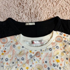 ロングTシャツ・ルームウェア　2まいセット 黒色は右肩レースがポイントの画像