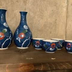 陶器製徳利と酒器セット　おちょこ　色鍋島　雅山お猪口　とっくり　有田焼