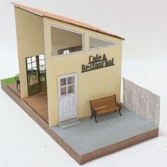 1/24 コバアニ模型工房 カフェ＆レストラン エントランス＋インテリア【組立済み】 SS-035/SS-036 カフェ＆レストランの入り口＋店内 cobaanii mokei 工房 ジオラマ フィギュア 木製の画像