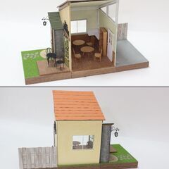 1/24 コバアニ模型工房 カフェ＆レストラン エントランス＋インテリア【組立済み】 SS-035/SS-036 カフェ＆レストランの入り口＋店内 cobaanii mokei 工房 ジオラマ フィギュア 木製の画像