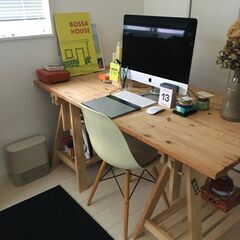 ●天然木●IKEA作業デスク天板+架台2個★高さ調節可能
