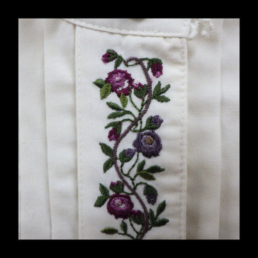 昭和 レトロ プリーツ 刺繍 バラ柄 薔薇 花柄 ブラウス シャツ