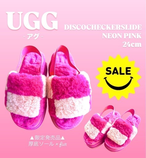 New】 UGG アグ 厚底 サンダル ファー ネオンピンク 24cm 限定品 New】 UGG アグ 厚底 サンダル ファー ネオンピンク 24cm 限定品