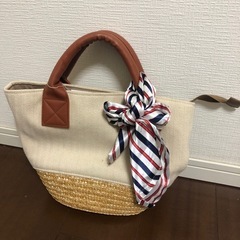 スカーフ付麦わら帆布バッグ
