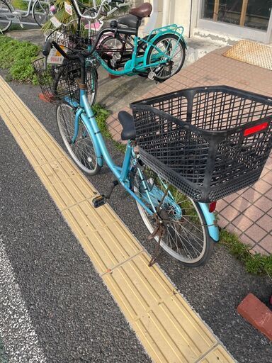 リサイクルショップどりーむ天保山店　No197 自転車　ママチャリ　２６インチ　水色　前後カゴ付きで便利♪