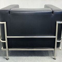 LC2 シングルソファ ル・コルビュジエ ブラック 幅約90 デザイナーズ 2脚セット リビング 応接 リプロダクト 中古家具 店頭引取歓迎 R9443の画像