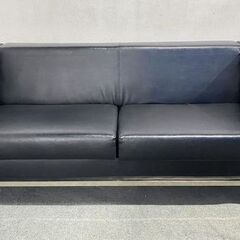 LC2 ダブルソファ ル・コルビュジエ ブラック 黒 幅約180 デザイナーズ リビング 応接 リプロ 中古家具 店頭引取歓迎 R9444の画像