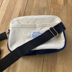 【ハンドメイド】国産帆布ショルダーバッグ 新品未使用 生成り×ネイビー