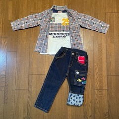 【定価¥20,900セット販売】ミキハウス 長袖Tシャツ、襟付きシャツ 90サイズ 計2点の画像