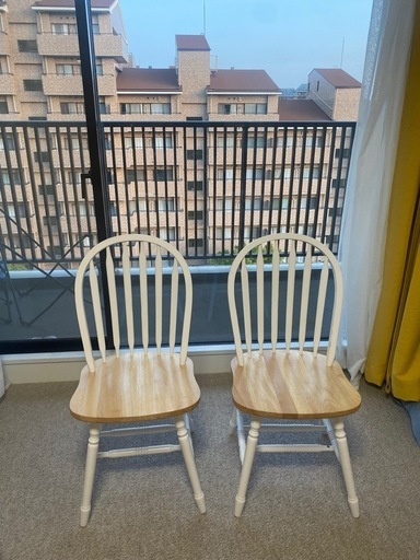 かわいい木目調の北欧風ウィンザーチェア2脚セット