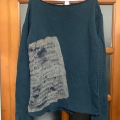 ★ 切りっぱなしのグリーン ミニ裏毛ロンT 音符 楽譜柄 ★の画像