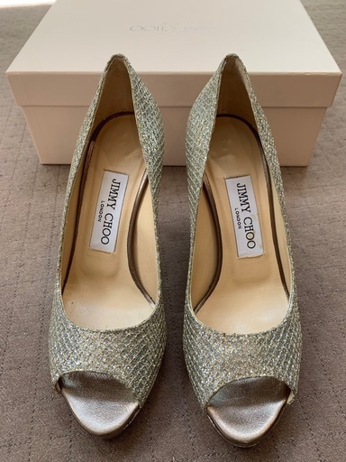 JIMMY CHOO GLITTER FABRIC CHAMPAGNE 35