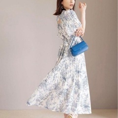 ゴールドボタン花柄ロングワンピース [E2556] レディース 花柄