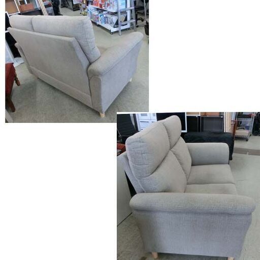 2人掛けソファ ファブリック ベージュ系 ハイバック 幅148cm 布地 2P 2シーター コンパクト 木脚 札幌 西野店