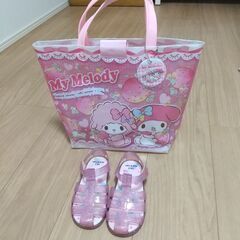女の子16cmラバーサンダル、ビニールサンダル、マイメロプールバッグの画像