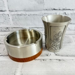 L590未使用元箱入 ROYAL SELANGOR PEWTER/ロイヤル セランゴール ピューター 97%錫製 グラス&灰皿 タンブラー 四季の花柄の画像