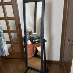 スタンドミラー　木製　キャスター付き