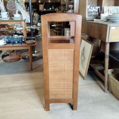 カリモク 飾り台 収納家具 電話台 花台 昭和レトロ 木製 ラタン