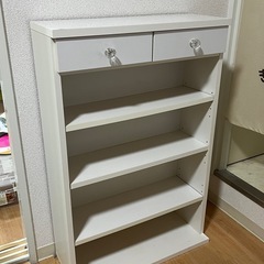 収納ラック／シェルフ（引き出し付き・ホワイト）の画像