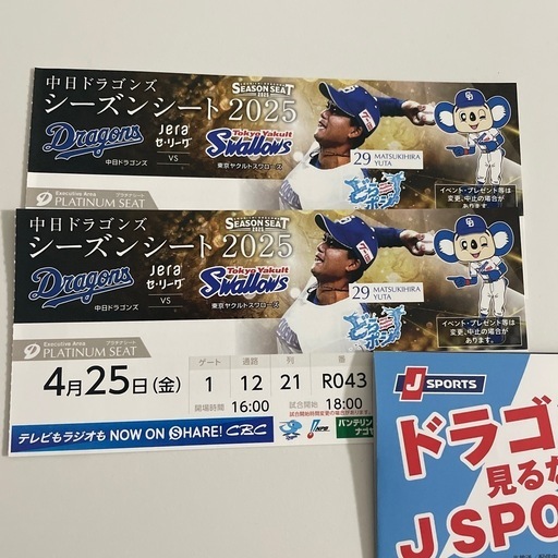 4/25中日ドラゴンズvsヤクルトスワローズ プラチナシート