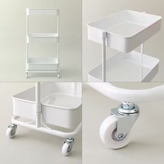 高さ調節ができるスチールワゴン トロリ4 レギュラー (ホワイト)の画像