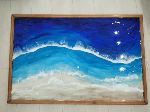 大型、巨大サイズ　オーシャンレジン壁掛けボード　大きいサイズ　アート作品ハンドメイド　お洒落インテリア　グラデーション宮古ブルー