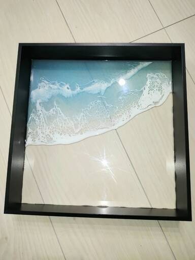 BOXタイプ　オーシャンレジン置き型　クリアー　アート作品ハンドメイド　お洒落インテリア　グラデーション　宮古ブルー