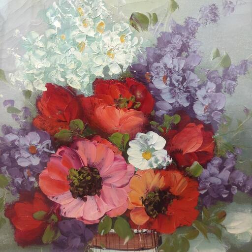 油彩画 花瓶の花 インテリア作家物 (ジュンママ) 常盤の
