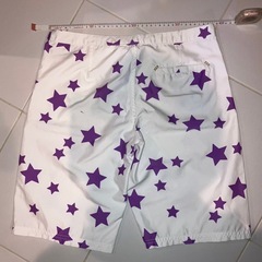 ロキシー ROXY ホワイト・パープル星柄サーフパンツ M　ボードショーツの画像
