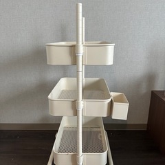 高さ調節ができるスチールワゴン トロリ3 コンパクト (ベージュ)の画像