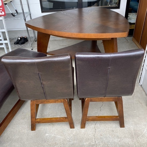 0055 ダイニングテーブルセット イス2脚+ベンチ ※キズ有