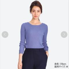 ユニクロ コットンカシミヤリブセーター 長袖 Lサイズ ピンク サーモンピンクの画像