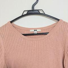 ユニクロ コットンカシミヤリブセーター 長袖 Lサイズ ピンク サーモンピンクの画像