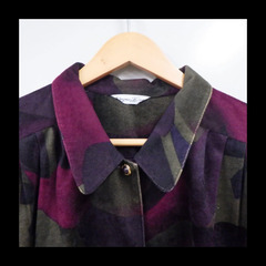 平成 レトロ 古着 ベロア調 90's シャツ ジャケット ブラウス 金色ボタン おしゃれ 秋 併売の画像