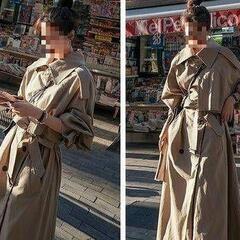新品未使用！大特価❕ロング トレンチコート スリット カーキ L 薄手 アウター 軽量 春 上品 カジュアル ベージュの画像