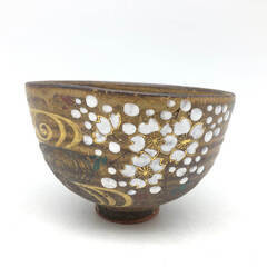 ss7524　中村与平作 茶碗 桜流水 元箱入 陶器製 伊羅保茶碗 茶道具 抹茶茶碗 抹茶椀 ブラウン 茶わん 和食器 和風 工芸品 中村与平 中古の画像
