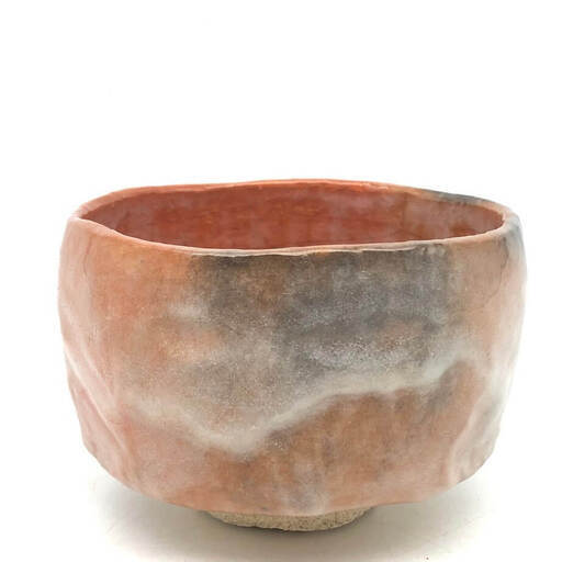 ss7525　小川長楽作 茶碗 赤楽 共箱入 陶器製 赤楽茶碗 茶道具 抹茶茶碗 抹茶椀 茶わん 和食器 和風 工芸品 赤楽茶碗 中古